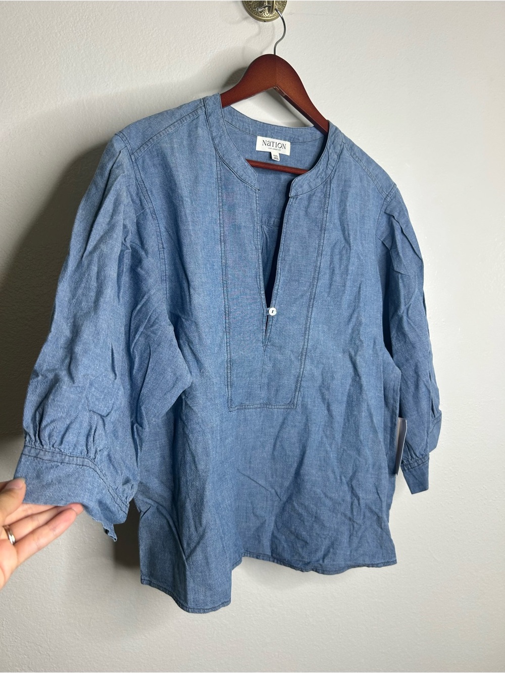 NWT Nation LA 100% Organic Cotton Denim Chambray Emmett Top 3/4 Sleeve